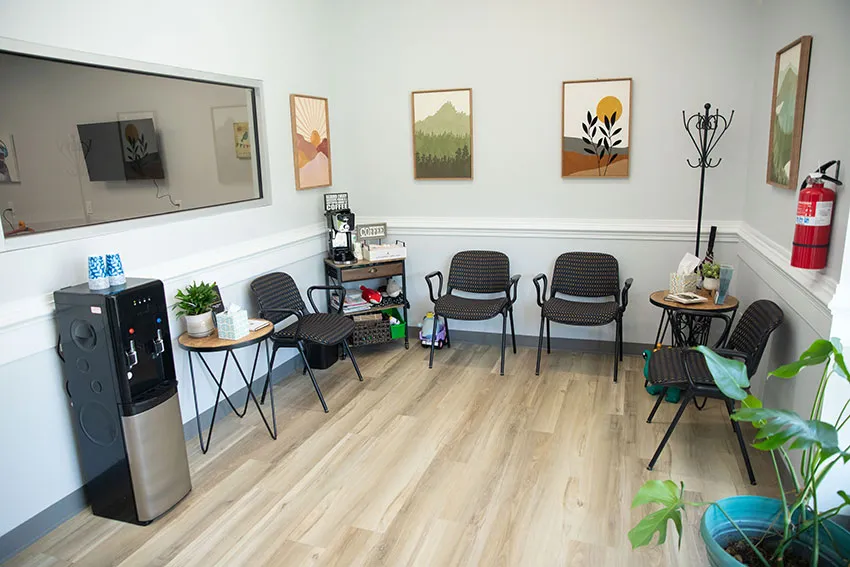 Bright patient waiting area at the Salisbury, MD clinic